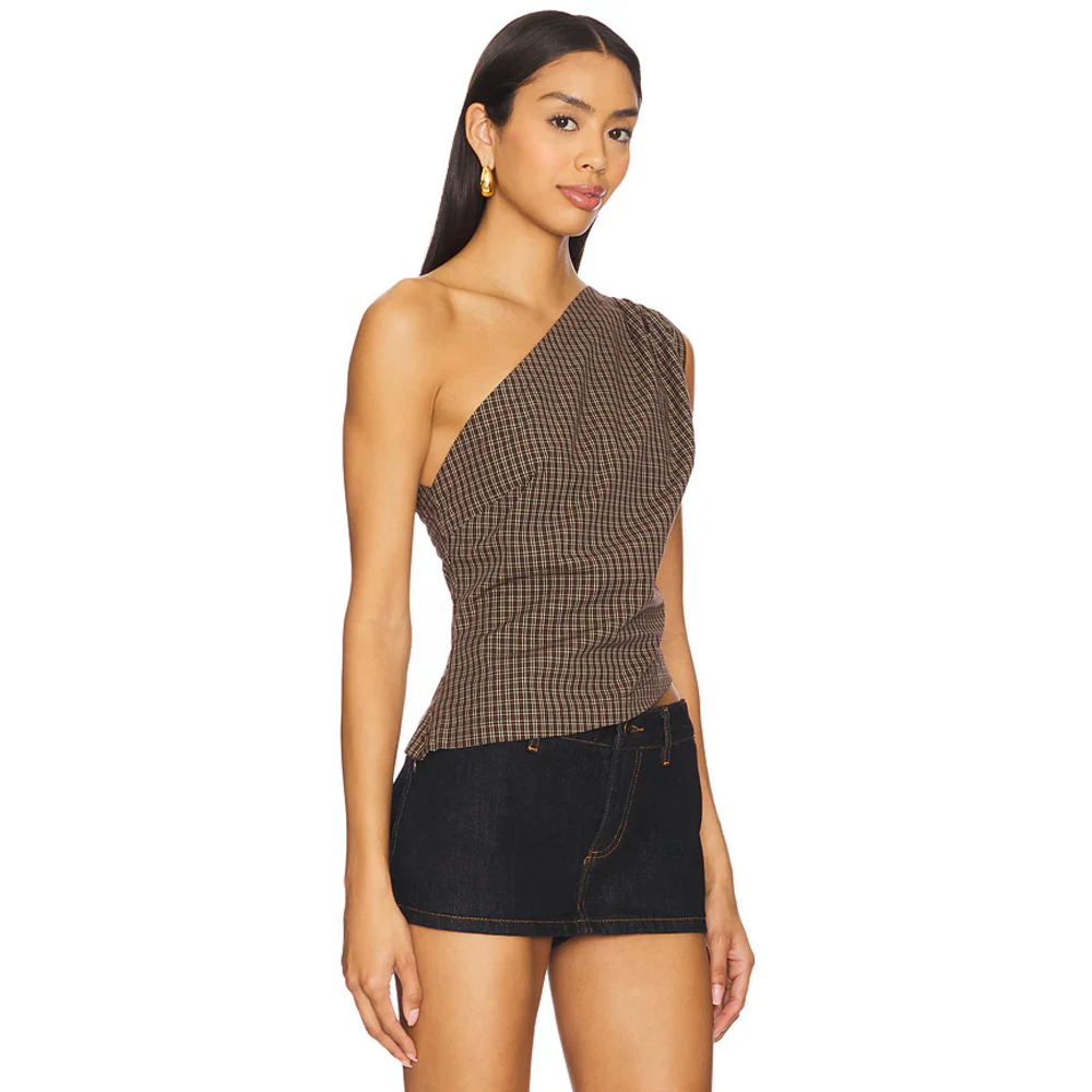 With Jean Arthur Top in Check in Brown - Picture 2 of 5